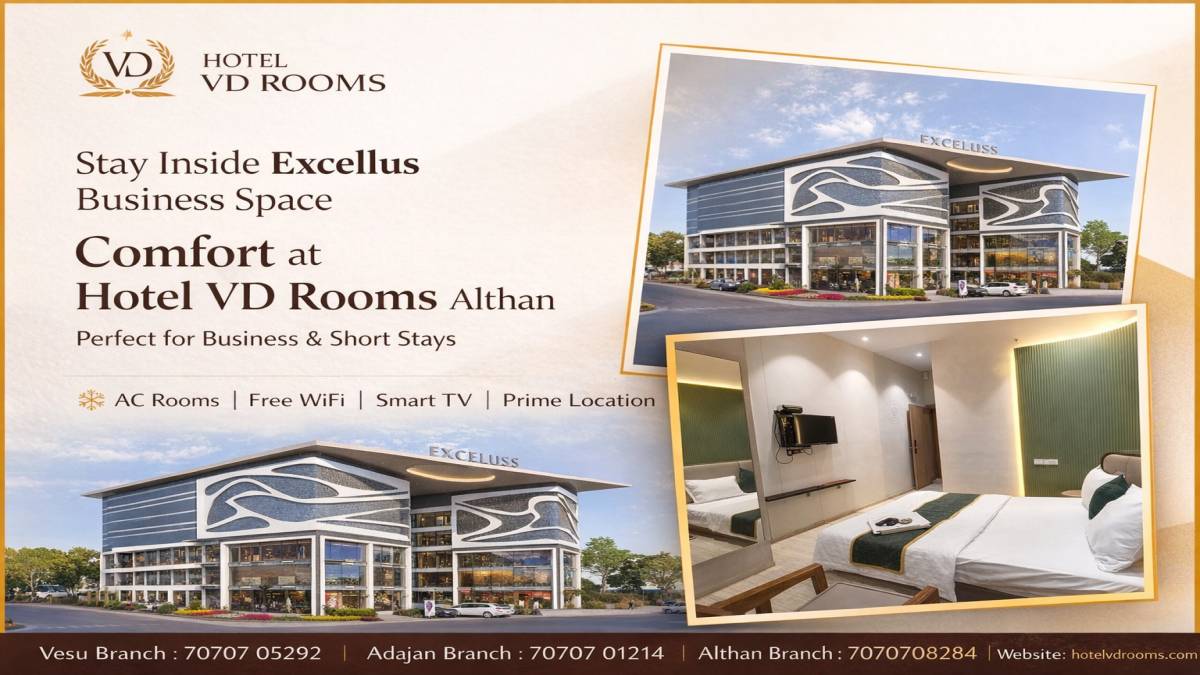 Hotel in Excellus Business Space Surat: Stay at Hotel VD Rooms Althan with Modern Amenities