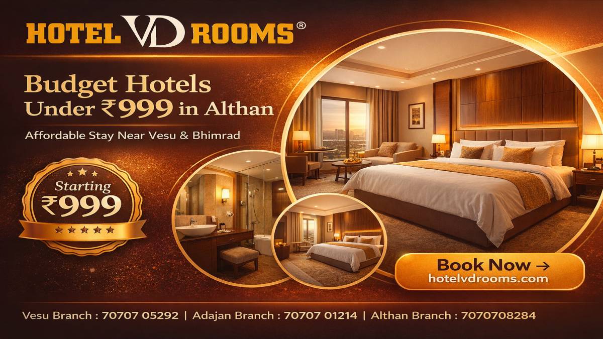 Budget Hotels Under 999 in Althan Near Vesu & Bhimrad: Affordable Stay at Hotel VD Rooms